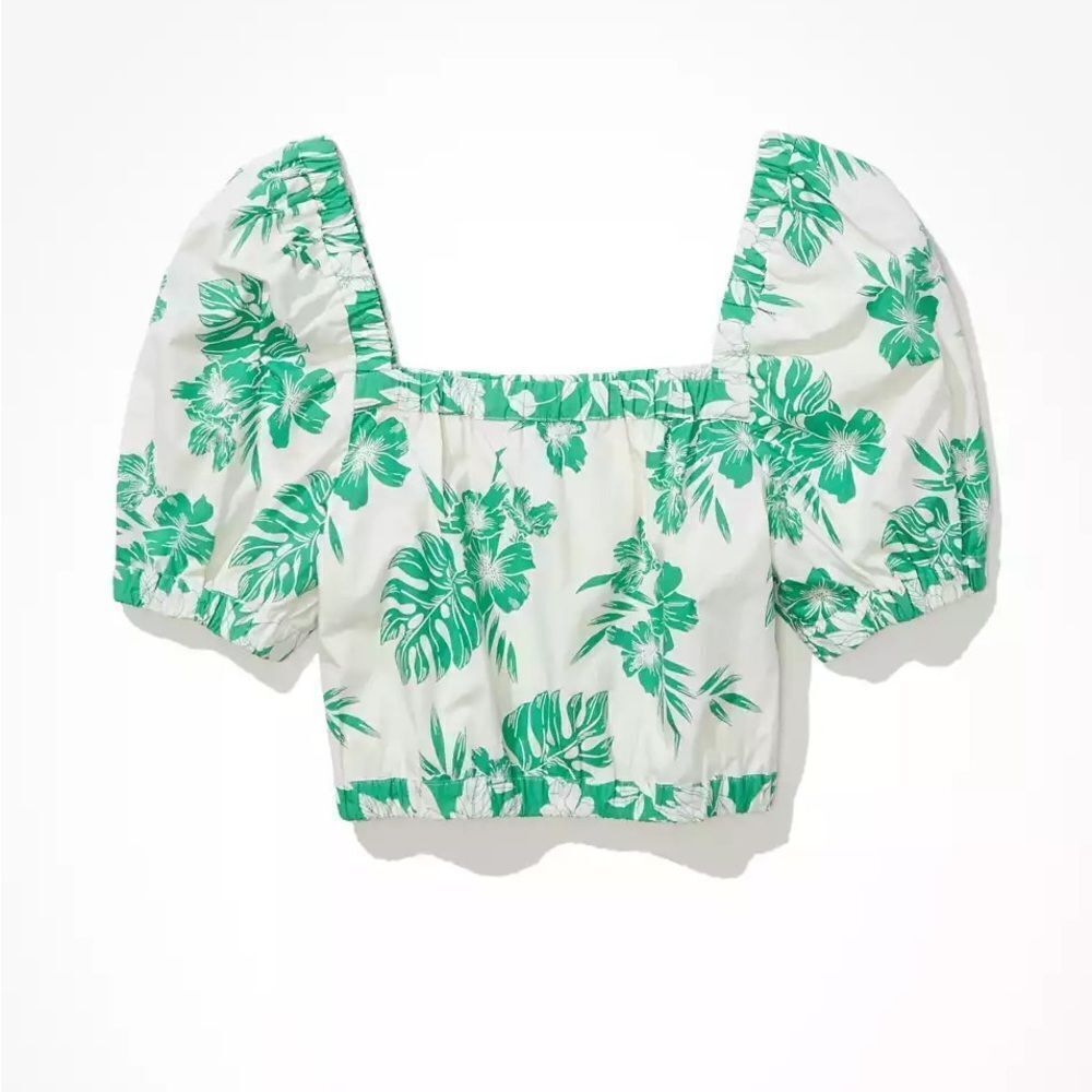 AE Puff-Sleeve Bubble Top GREEN SIZE L custom added lace detail